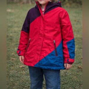 Land’s End Youth Small Colorblock Winter Jacket Red Blue Purple Ski Snow Jacket